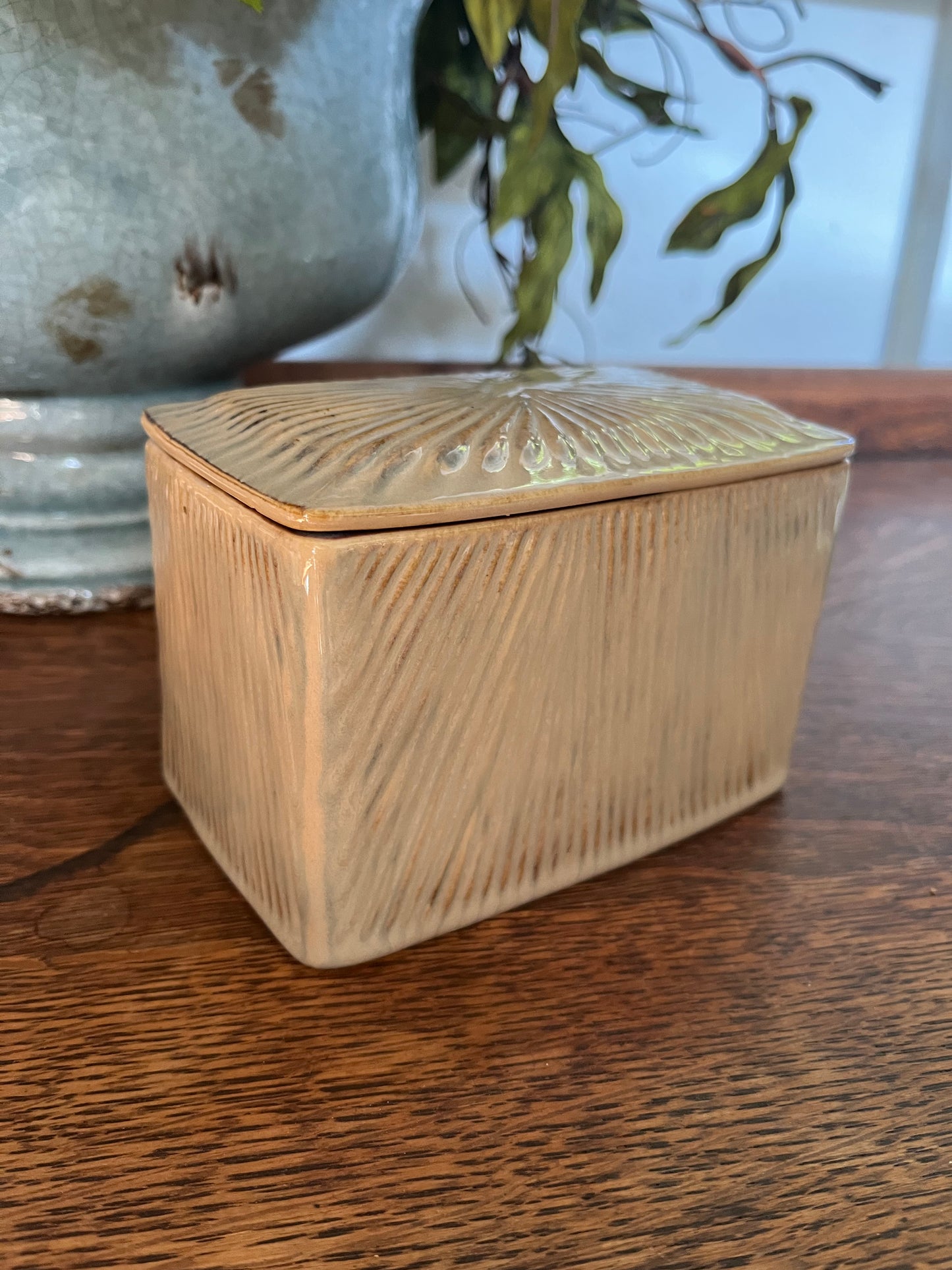 Ceramic Cream with Brown Accents Vanity Jar - Charming Bathroom Storage